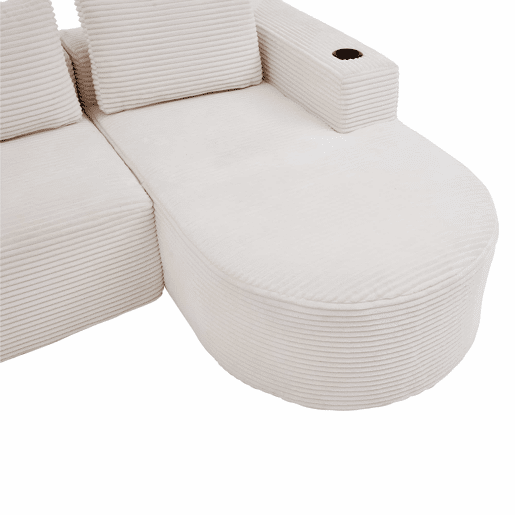 Sofá de 3 lugares, 258 cm - compacto, com 3 almofadas e porta-copos - bege Sofá de 3 lugares, 258 cm - compacto, com 3 almofadas e porta-copos - bege