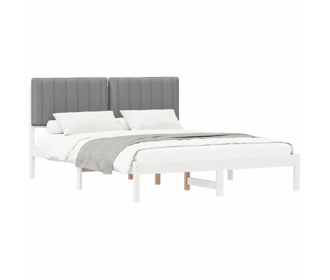 Estructura de cama matrimonial estilo con cabecera tapizada gris claro