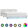 Estrutura de Cama de casal simple com LED 160x200 cm couro artificial branco