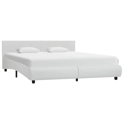 Estrutura de Cama de casal simple com LED 160x200 cm couro artificial branco Estrutura de Cama de casal simple com LED 160x200 cm couro artificial branco