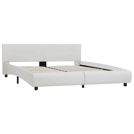 Estrutura de Cama de casal simple com LED 160x200 cm couro artificial branco Estrutura de Cama de casal simple com LED 160x200 cm couro artificial branco