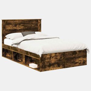 Estrutura de cama de casal com cabeceira - Carvalho Defumado 135 x 190 cm