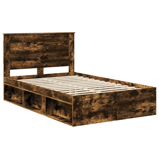Estrutura de cama de casal com cabeceira - Carvalho Defumado 135 x 190 cm Estrutura de cama de casal com cabeceira - Carvalho Defumado 135 x 190 cm