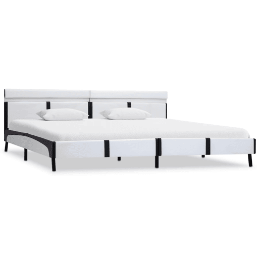 Estrutura de Cama de casal simple c LED couro artificial 180x200 cm branco
