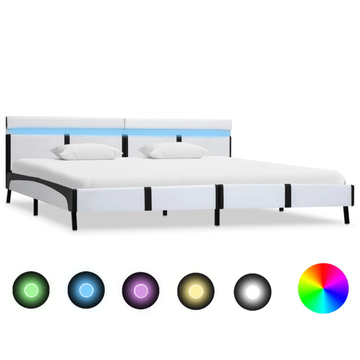 Estrutura de Cama de casal simple c LED couro artificial 180x200 cm branco