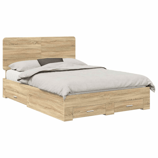Estrutura da Cama de casal moderno com cabeceira Carvalho Sonoma 150 x 200 cm Estrutura da Cama de casal moderno com cabeceira Carvalho Sonoma 150 x 200 cm