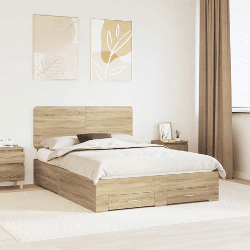 Estrutura da Cama de casal moderno com cabeceira Carvalho Sonoma 150 x 200 cm Estrutura da Cama de casal moderno com cabeceira Carvalho Sonoma 150 x 200 cm