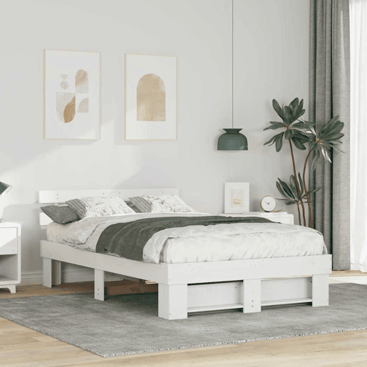 Estrutura da Cama de casal simple com cabeceira Branco 140 x 190 cm Estrutura da Cama de casal simple com cabeceira Branco 140 x 190 cm