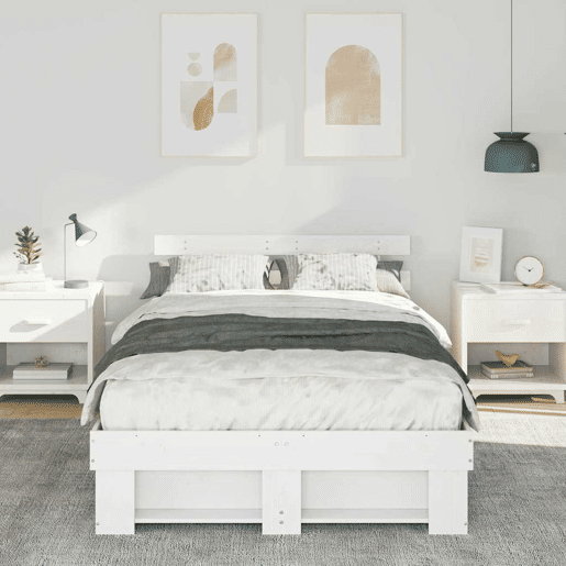 Estrutura da Cama de casal simple com cabeceira Branco 140 x 190 cm Estrutura da Cama de casal simple com cabeceira Branco 140 x 190 cm