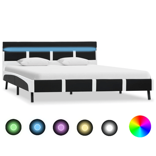 Estrutura de Cama de casal simple com LED 140x200 cm couro artificial preto Estrutura de Cama de casal simple com LED 140x200 cm couro artificial preto