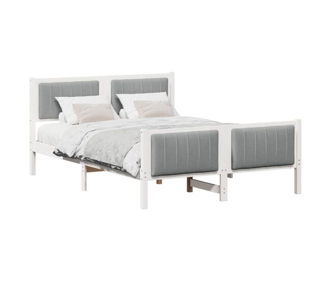 Estructura de cama matrimonial estilo con cabecera y gris claro 135 x 190 cm