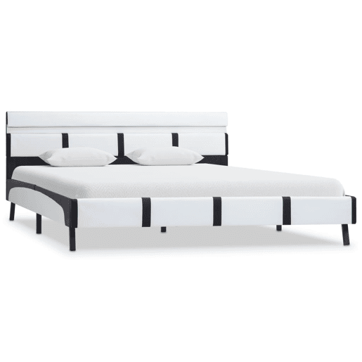 Estrutura de Cama de casal simple com LED 140x200 cm couro artificial branco Estrutura de Cama de casal simple com LED 140x200 cm couro artificial branco