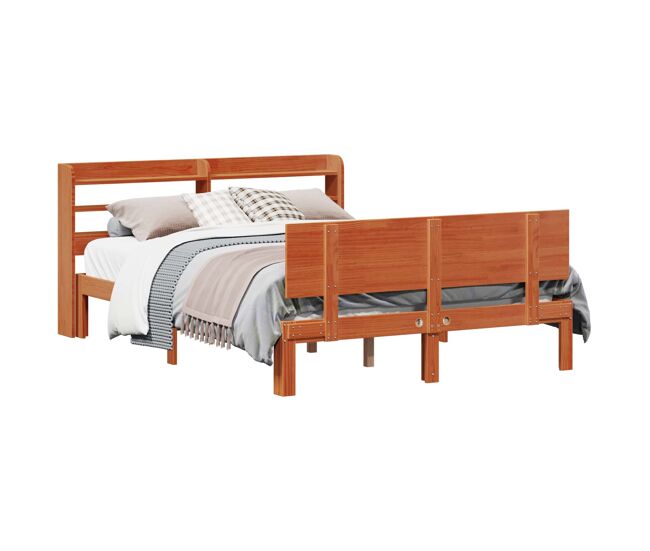 2 pcs estructura de cama matrimonial box spring - marrón cera madera de pino macizo