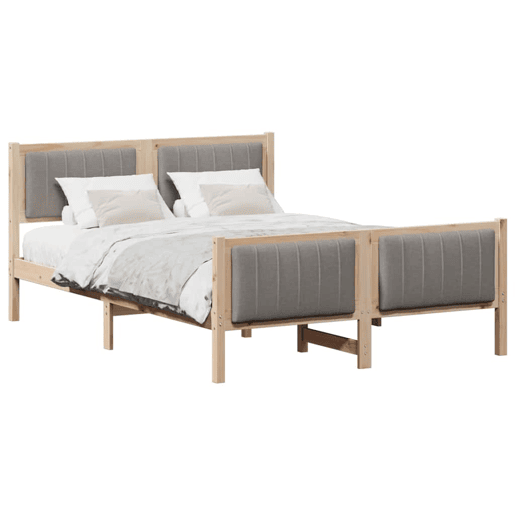Estrutura de cama de casal com cabeceira - Marrom e taupe 135 x 190 cm
