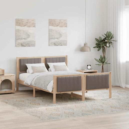 Estrutura de cama de casal com cabeceira - Marrom e taupe 135 x 190 cm