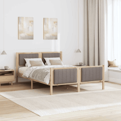 Estrutura de cama de casal com cabeceira - Marrom e taupe 135 x 190 cm