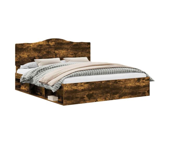 Estructura de cama matrimonial estilo con cabecera roble ahumado 200 x 200 cm