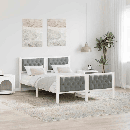 Estrutura da Cama de casal simple com cabeceira Cinzento-claro 150 x 200 cm Estrutura da Cama de casal simple com cabeceira Cinzento-claro 150 x 200 cm