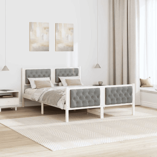 Estrutura da Cama de casal simple com cabeceira Cinzento-claro 150 x 200 cm Estrutura da Cama de casal simple com cabeceira Cinzento-claro 150 x 200 cm