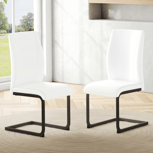 Cadeiras de sala de jantar 2 peças - design ergonómico e pernas metálicas - branco e preto Cadeiras de sala de jantar 2 peças - design ergonómico e pernas metálicas - branco e preto