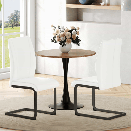 Cadeiras de sala de jantar 2 peças - design ergonómico e pernas metálicas - branco e preto Cadeiras de sala de jantar 2 peças - design ergonómico e pernas metálicas - branco e preto