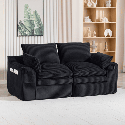 Sofá modular de veludo cotelê de 2 lugares - almofadas incluídas, bolsos laterais de dois tamanhos, espuma de 3 camadas + núcleo de molas, recuperação rápida, sala de estar e escritório - preto Sofá modular de veludo cotelê de 2 lugares - almofadas incluídas, bolsos laterais de dois tamanhos, espuma de 3 camadas + núcleo de molas, recuperação rápida, sala de estar e escritório - preto