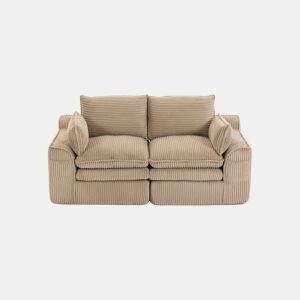 Sofá modular de veludo de 2 lugares - com almofadas incluídas, bolsos laterais de dois tamanhos, espuma de 3 camadas e núcleo de molas para recuperação rápida - cáqui