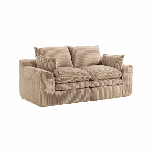 Sofá modular de veludo de 2 lugares - com almofadas incluídas, bolsos laterais de dois tamanhos, espuma de 3 camadas e núcleo de molas para recuperação rápida - cáqui Sofá modular de veludo de 2 lugares - com almofadas incluídas, bolsos laterais de dois tamanhos, espuma de 3 camadas e núcleo de molas para recuperação rápida - cáqui