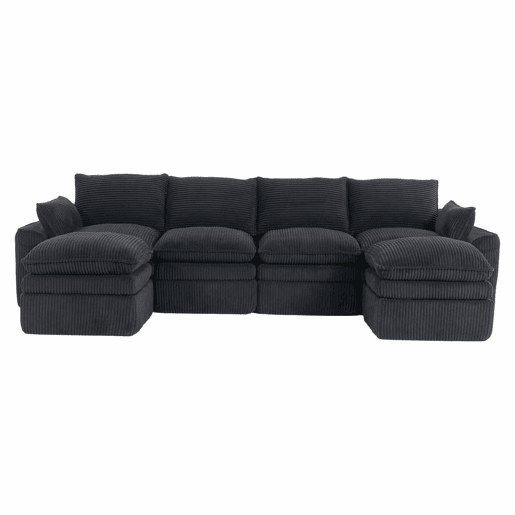 Sofá modular de 4 lugares - Inclui 2 pufes, almofadas e 2 bolsos laterais, espuma de 3 camadas + molas para uma rápida recuperação - Cor preta Sofá modular de 4 lugares - Inclui 2 pufes, almofadas e 2 bolsos laterais, espuma de 3 camadas + molas para uma rápida recuperação - Cor preta