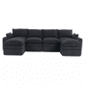 Sofá modular de 4 lugares - Inclui 2 pufes, almofadas e 2 bolsos laterais, espuma de 3 camadas + molas para uma rápida recuperação - Cor preta