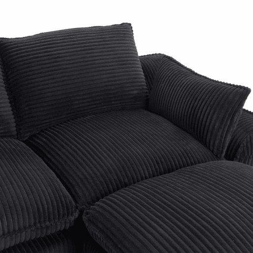 Sofá modular de 4 lugares - Inclui 2 pufes, almofadas e 2 bolsos laterais, espuma de 3 camadas + molas para uma rápida recuperação - Cor preta Sofá modular de 4 lugares - Inclui 2 pufes, almofadas e 2 bolsos laterais, espuma de 3 camadas + molas para uma rápida recuperação - Cor preta