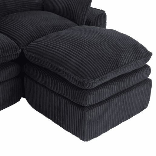 Sofá modular de 4 lugares - Inclui 2 pufes, almofadas e 2 bolsos laterais, espuma de 3 camadas + molas para uma rápida recuperação - Cor preta Sofá modular de 4 lugares - Inclui 2 pufes, almofadas e 2 bolsos laterais, espuma de 3 camadas + molas para uma rápida recuperação - Cor preta