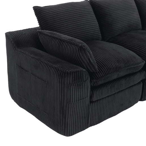Sofá modular de 4 lugares - Inclui 2 pufes, almofadas e 2 bolsos laterais, espuma de 3 camadas + molas para uma rápida recuperação - Cor preta Sofá modular de 4 lugares - Inclui 2 pufes, almofadas e 2 bolsos laterais, espuma de 3 camadas + molas para uma rápida recuperação - Cor preta