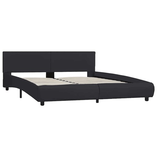 Estrutura de Cama de casal simple com LED 160x200 cm couro artificial preto
