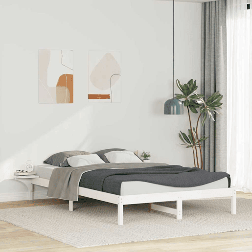 Estrutura de Cama de casal moderno com Mesas Laterais Branco 160 x 220 cm