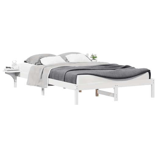 Estrutura de Cama de casal moderno com Mesas Laterais Branco 160 x 220 cm
