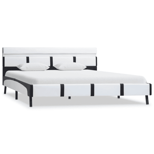 Estrutura de Cama de casal simple com LED 160x200 cm couro artificial branco