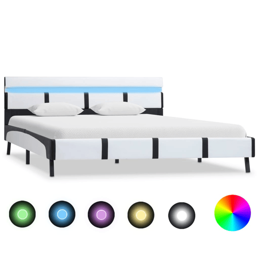 Estrutura de Cama de casal simple com LED 160x200 cm couro artificial branco