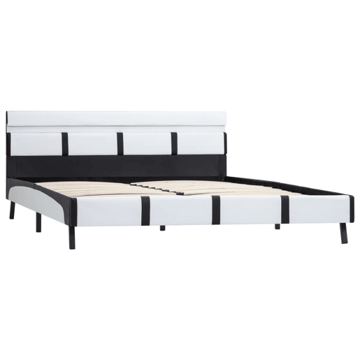 Estrutura de Cama de casal simple com LED 160x200 cm couro artificial branco