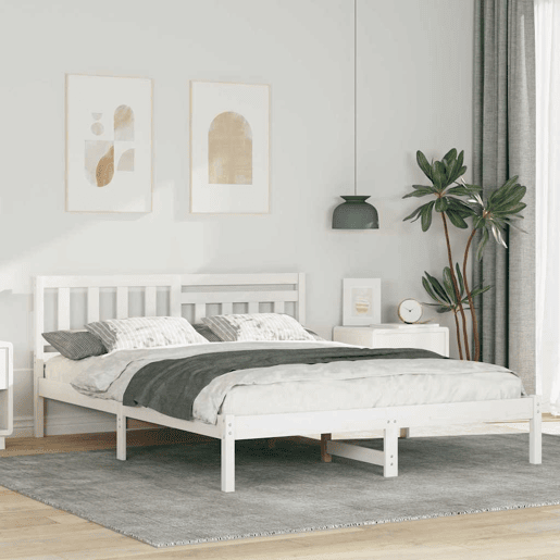 Estrutura da Cama de casal simple com cabeceira Branco 150 x 200 cm Estrutura da Cama de casal simple com cabeceira Branco 150 x 200 cm