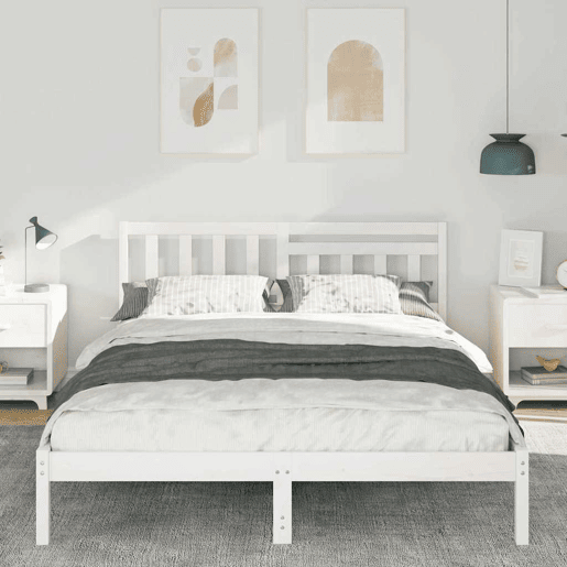 Estrutura da Cama de casal simple com cabeceira Branco 150 x 200 cm Estrutura da Cama de casal simple com cabeceira Branco 150 x 200 cm