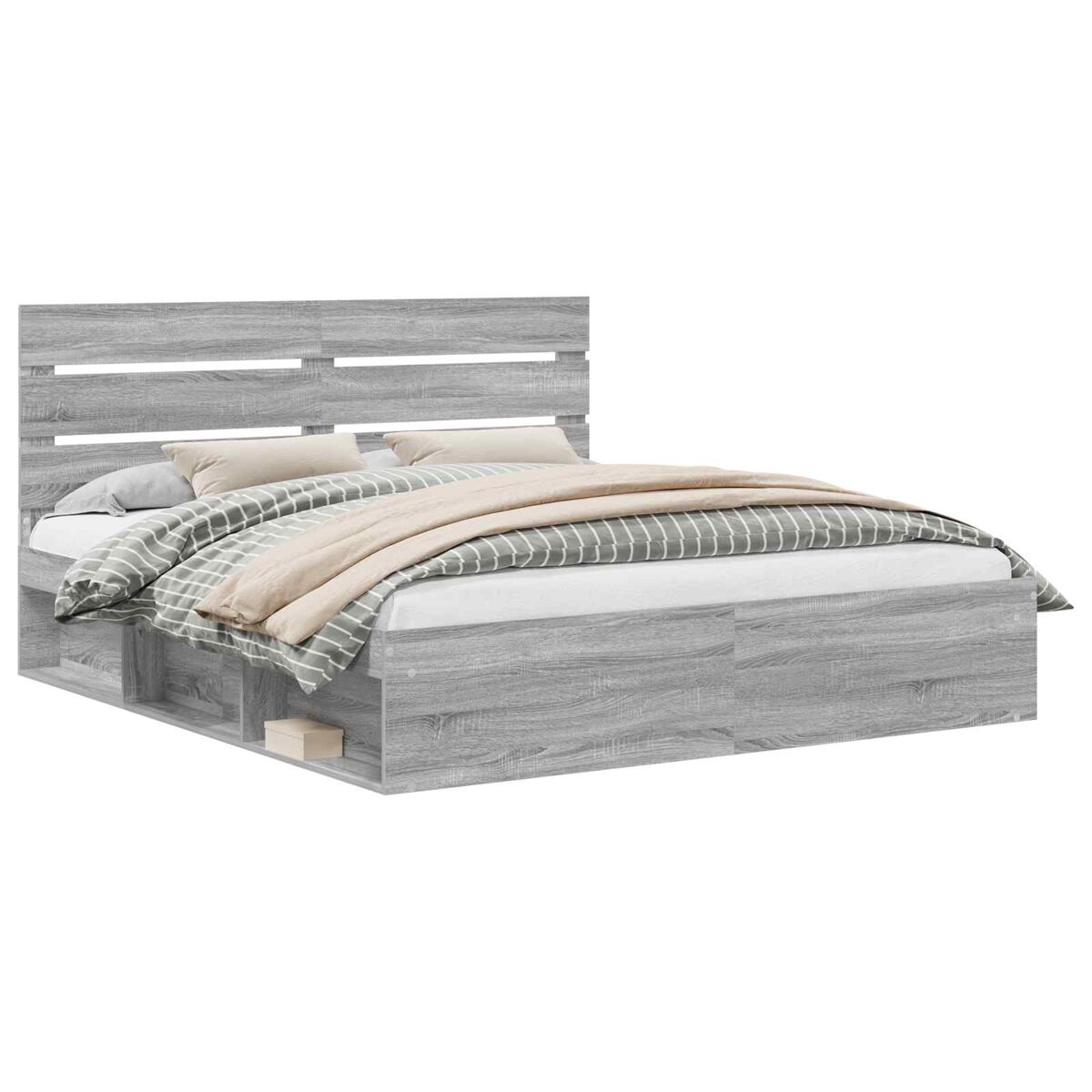 Estructura de cama matrimonial comodidad con cabecera - gris sonoma 200 x 200 cm