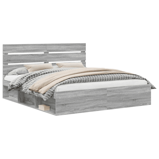 Estrutura de cama de casal king size com cabeceira - Cinza Sonoma 200 x 200 cm