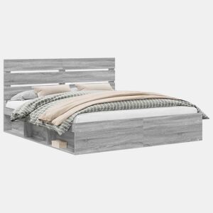 Estrutura de cama de casal king size com cabeceira - Cinza Sonoma 200 x 200 cm