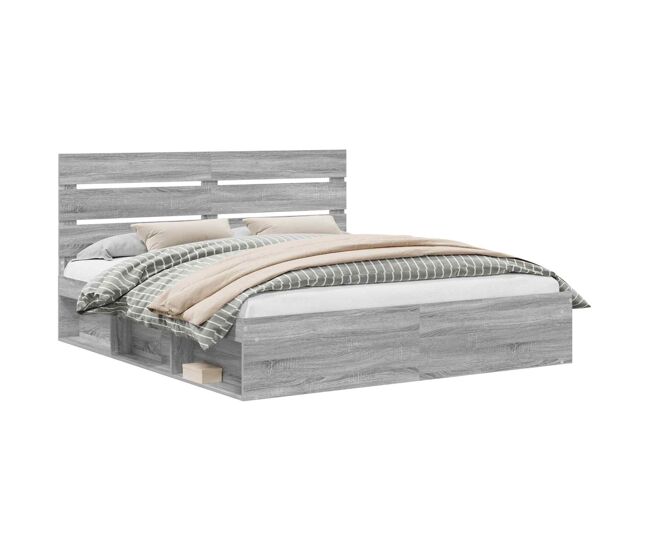 Estructura de cama matrimonial comodidad con cabecera - gris sonoma 200 x 200 cm