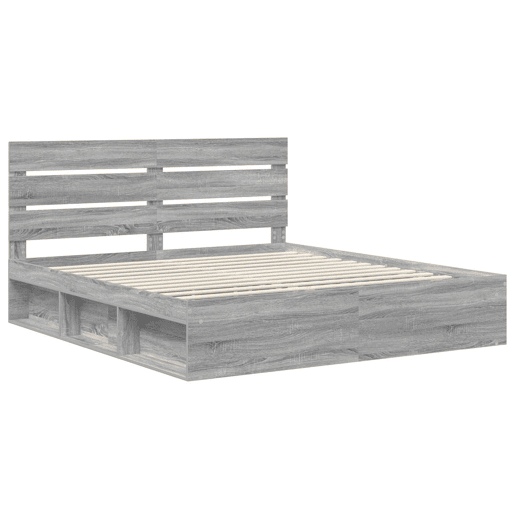 Estrutura de cama de casal king size com cabeceira - Cinza Sonoma 200 x 200 cm