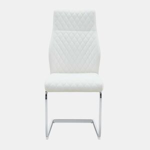 Cadeira de jantar 2 unidades - encosto alto, assento acolchoado, metal prateado - Branco+Prateado