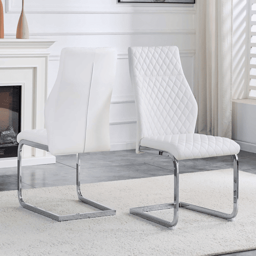 Cadeira de jantar 2 unidades - encosto alto, assento acolchoado, metal prateado - Branco+Prateado Cadeira de jantar 2 unidades - encosto alto, assento acolchoado, metal prateado - Branco+Prateado