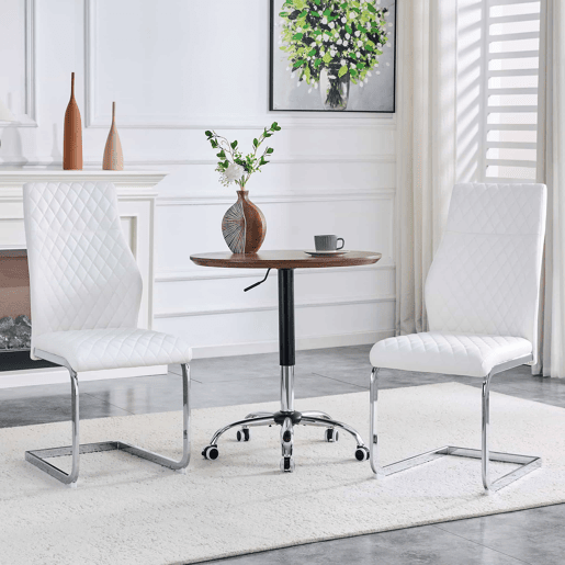 Cadeira de jantar 2 unidades - encosto alto, assento acolchoado, metal prateado - Branco+Prateado Cadeira de jantar 2 unidades - encosto alto, assento acolchoado, metal prateado - Branco+Prateado