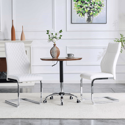 Cadeira de jantar 2 unidades - encosto alto, assento acolchoado, metal prateado - Branco+Prateado Cadeira de jantar 2 unidades - encosto alto, assento acolchoado, metal prateado - Branco+Prateado